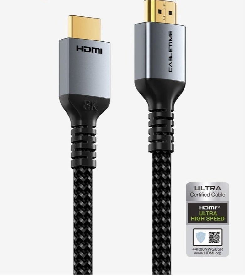 CABLETIME 8K HDMI 2.1 Cable 48Gbps Ultra High Speed Braided Cord, 4K 120Hz 144Hz, eARC HDR10 Dolby Vision, Compatible with PS5, Xbox Series X, Smart TV, Monitor, Projector - Image 1