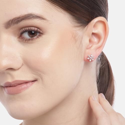 ZAVYA 925 Sterling Silver Cubic Zirconia CZ Designer Floral Star Rose Gold Plated Stud Earrings | With Certificate of Authenticity & 925 Hallmark | Gift for Women & Girls - Image 3