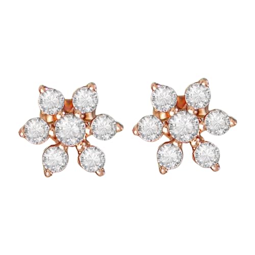 ZAVYA 925 Sterling Silver Cubic Zirconia CZ Designer Floral Star Rose Gold Plated Stud Earrings | With Certificate of Authenticity & 925 Hallmark | Gift for Women & Girls - Image 1