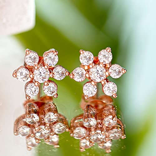 ZAVYA 925 Sterling Silver Cubic Zirconia CZ Designer Floral Star Rose Gold Plated Stud Earrings | With Certificate of Authenticity & 925 Hallmark | Gift for Women & Girls - Image 2