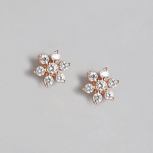 ZAVYA 925 Sterling Silver Cubic Zirconia CZ Designer Floral Star Rose Gold Plated Stud Earrings | With Certificate of Authenticity & 925 Hallmark | Gift for Women & Girls - Image 4