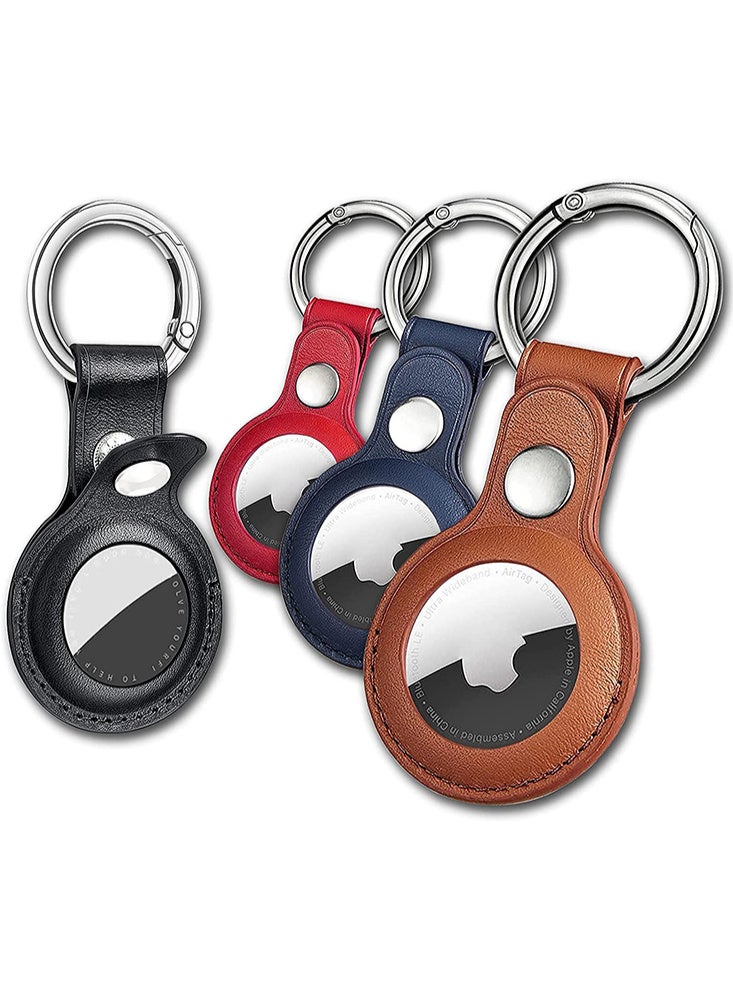 X-level 4-Pack Leather Keychain Cases for Apple AirTags: Multi-Color Protective Covers with AirTag Key Rings, Compatible with Apple AirTag Cat Collars Dust and Scratch Proof for Dog,Cat, Bags, Keys, Luggage - 4 Color（Blue/Red/Brown/Black） - Image 1