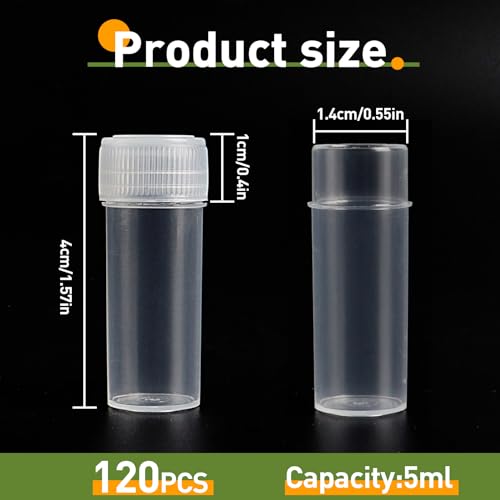 SBYURE 120 Pieces 5 ML Plastic Sample Bottles Vial Storage Mini Clear Storage Case with Lid Vial Storage Container Test Tube for Small Items - Image 2