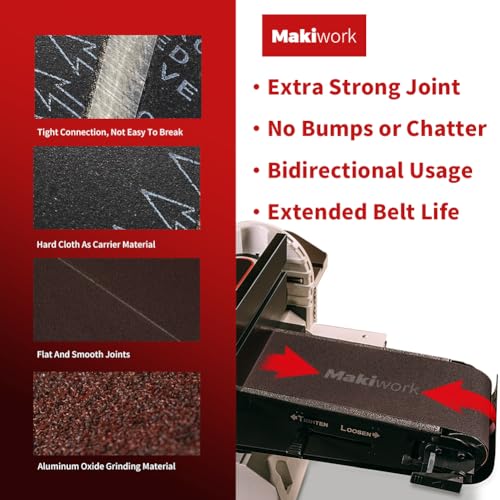 makiwork 6 x 48 Inch 150 x 1220 mm Sanding Belts Set - 10-Pack with 80/120/150/240/400 Grits, Aluminum Oxide Abrasive Belts for Woodworking - Image 3