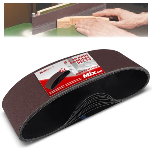 makiwork 6 x 48 Inch 150 x 1220 mm Sanding Belts Set - 10-Pack with 80/120/150/240/400 Grits, Aluminum Oxide Abrasive Belts for Woodworking - Image 1