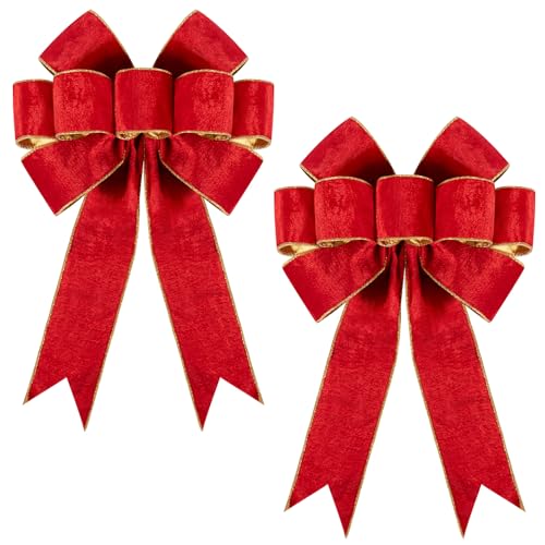 Utehilly 2pcs Large Christmas Bows Velvet Red Bows Holiday Red Christmas Bows Decorations for Wreath Velvet Bows Decor for Christmas Tree Topper Front Door Outdoor24  16 inch