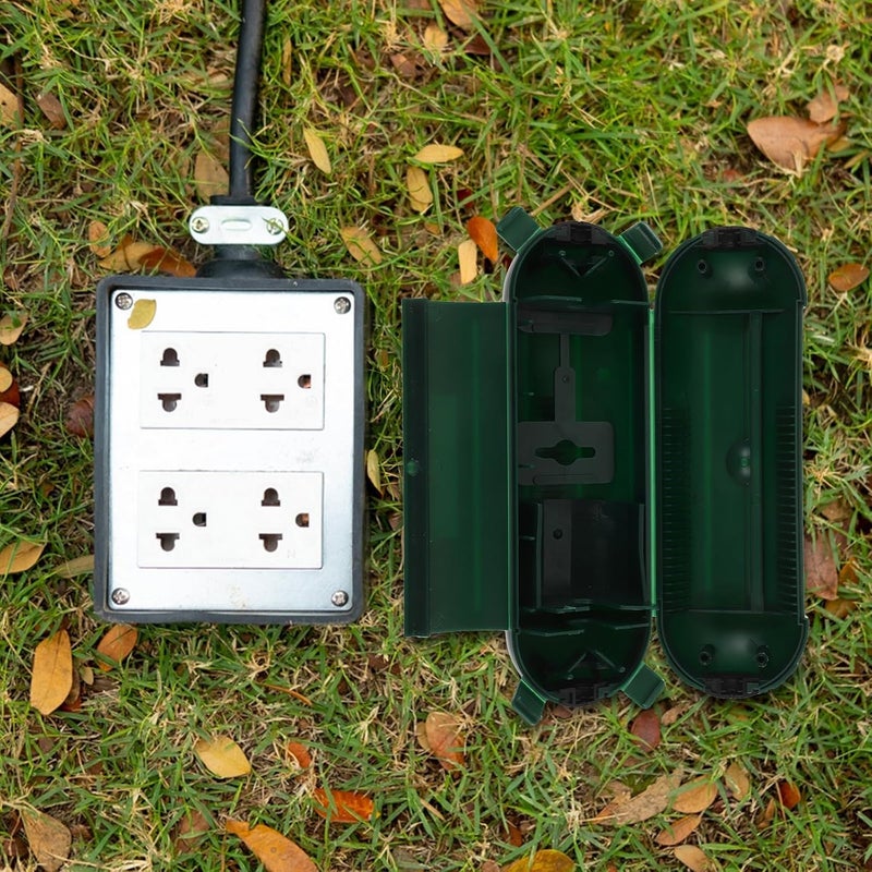 Luxshiny Outdoor Extension Cord Protector Green PP Electrical Box with One-in One-Out Design Dustproof Weatherproof Cover for Christmas Lights and Cable Safety - Image 4