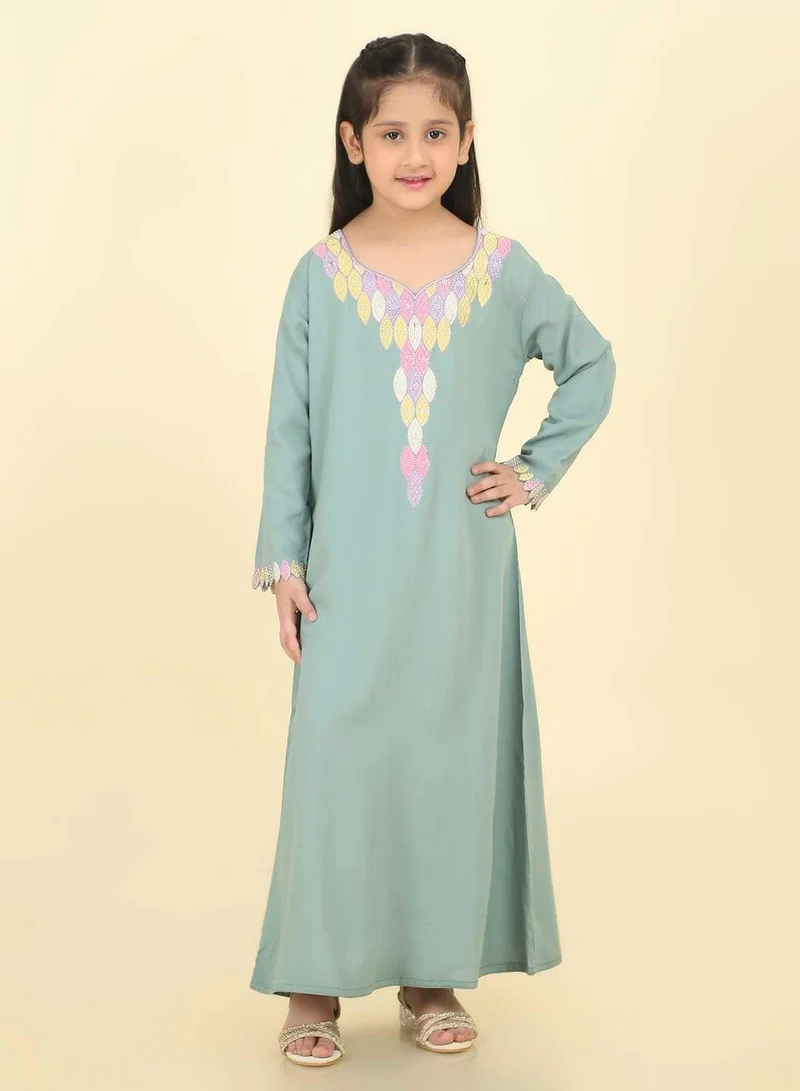 HANA & SARA Luxury Hand-Embroidered Girls Arabic Jalabiya
