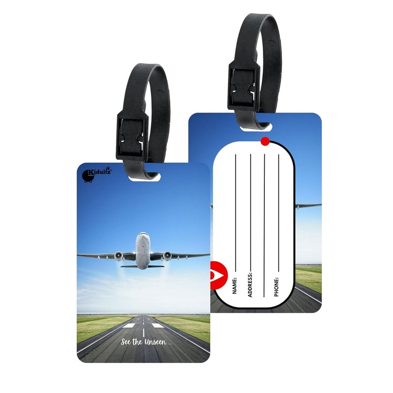 (Set of 10) Synthetic Luggage Tags with Black Strap Loop | Durable, Waterproof, Anti-Break Travel ID Tags for Suitcases, Backpacks, School & Office Bags (Model No.21)