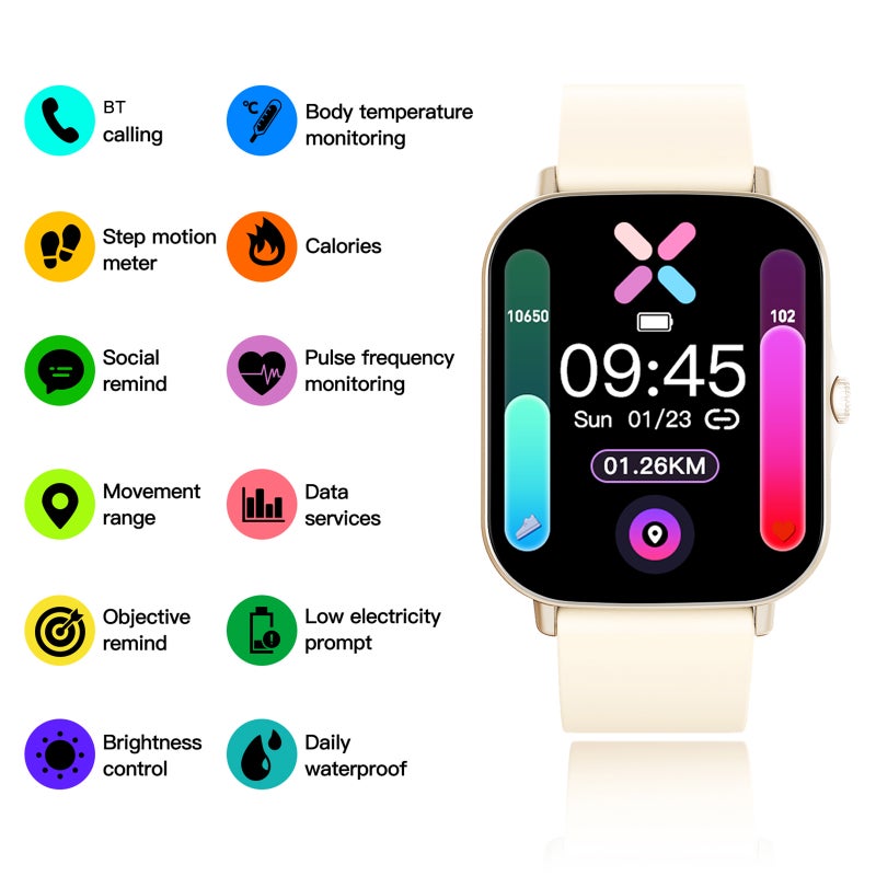 Smart Bracelet 1.75" Gold Thin Lightweight Soft TPU Strap - BT Call Function Waterproof Sports Watch for Fitness Enthusiasts Health Monitoring - Image 4