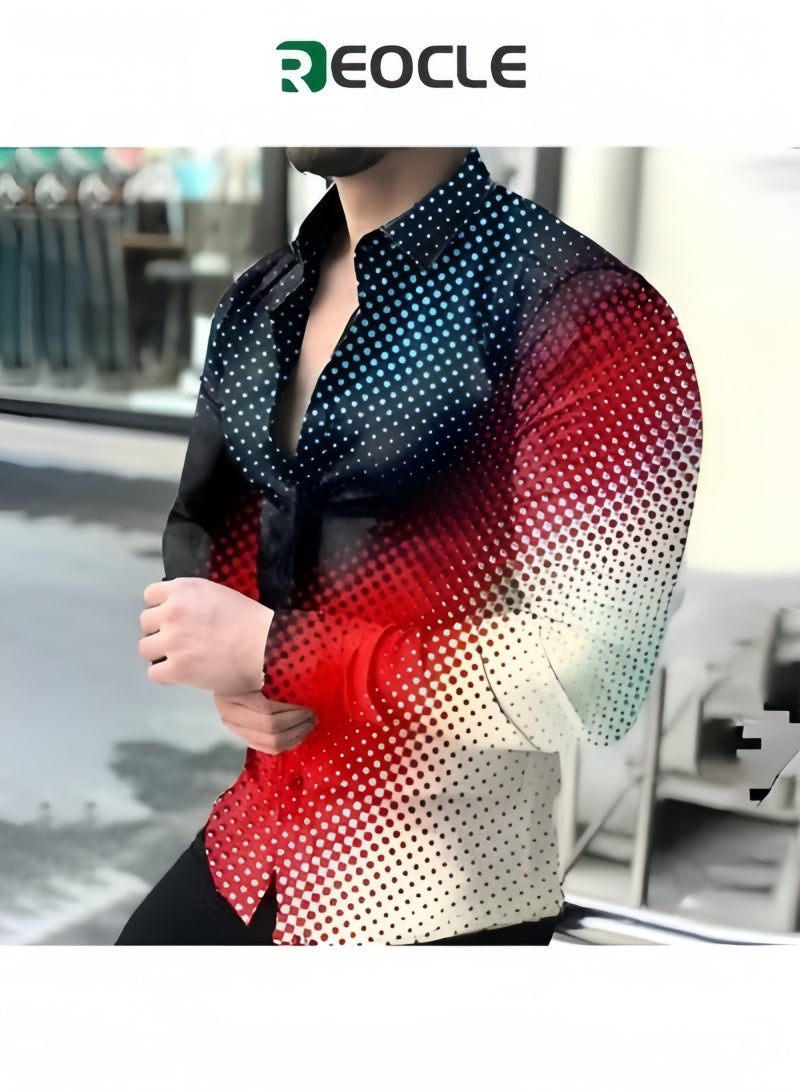 REOCLE Men's Dress Shirts Hipster Rose Floral Printed Slim Fit Long Sleeve Button Up Party Dress Shirts Pattern Printed Shirts - Image 1