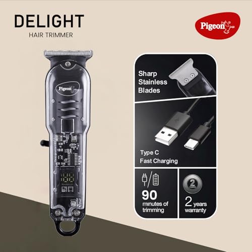 Pigeon Delight Battery Powered Beard Trimmer for Men| Stainless Steel Blade| USB C type Charging| 1.5Hr runtime| 2 HR charge time | 2 Years Warranty - Image 2