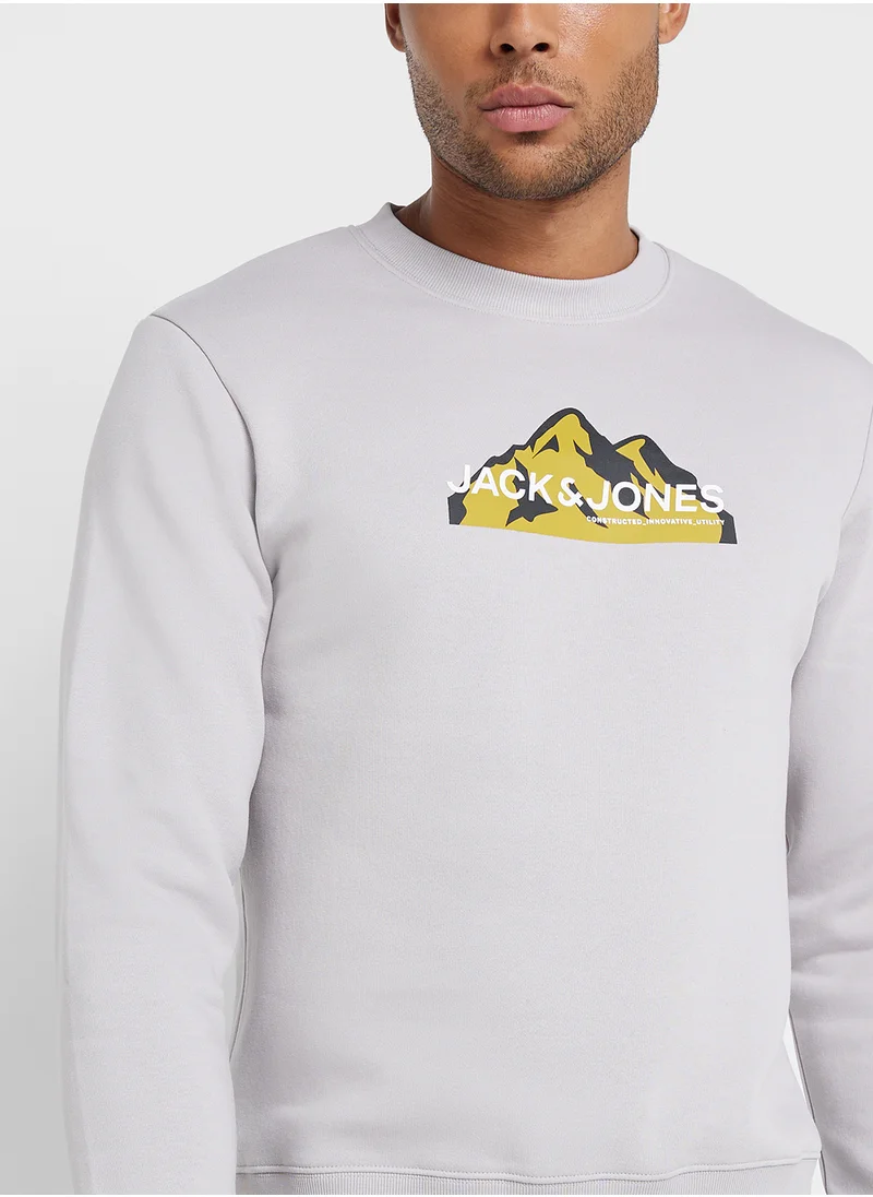 جاك اند جونز Jcomountain Mountain Print Sweatshirts