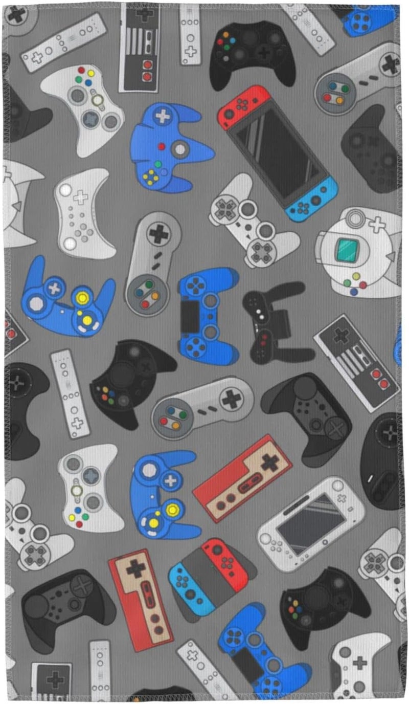 Perinsto Video Game Controller Grey Background Hand Towel Decorative Fingertip Towels Multipurpose for Bathroom Kitchen Gym and Spa, 27.5" X 15.7" - Image 1