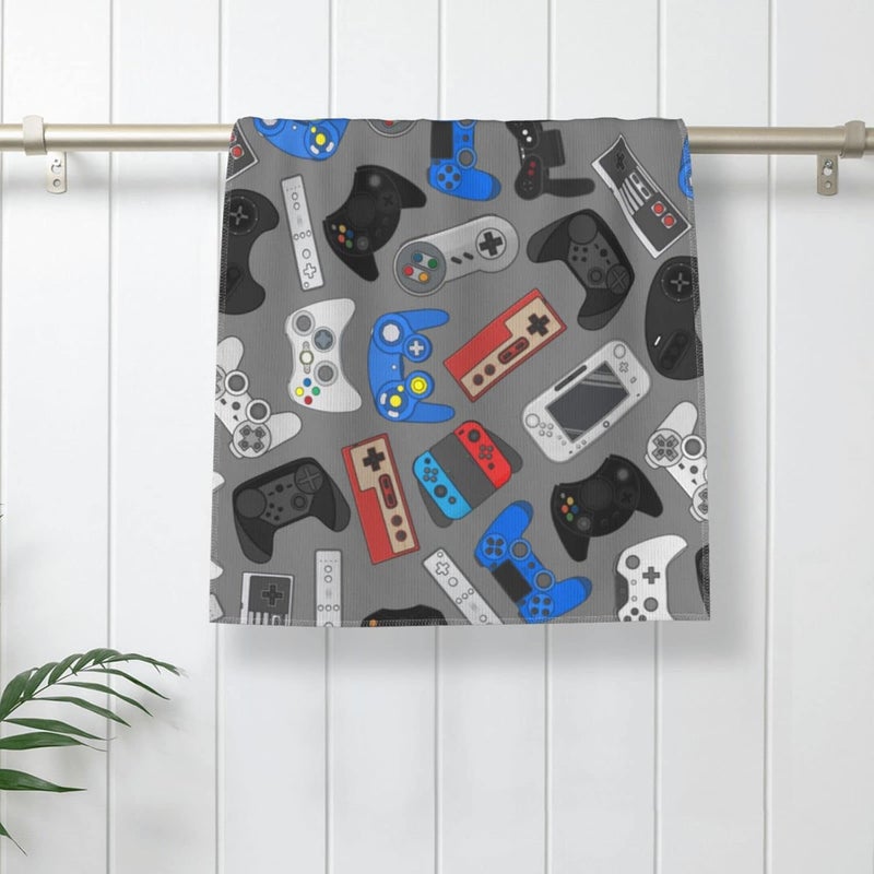 Perinsto Video Game Controller Grey Background Hand Towel Decorative Fingertip Towels Multipurpose for Bathroom Kitchen Gym and Spa, 27.5" X 15.7" - Image 2