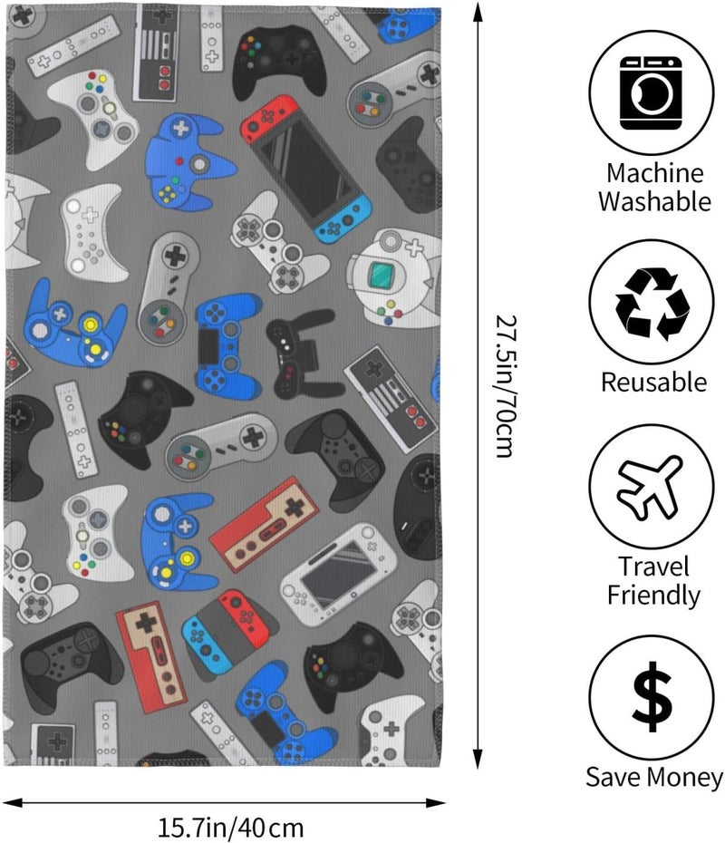 Perinsto Video Game Controller Grey Background Hand Towel Decorative Fingertip Towels Multipurpose for Bathroom Kitchen Gym and Spa, 27.5" X 15.7" - Image 4