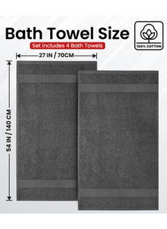 Infinitee Xclusives Premium Bath Towels Set Pack of 4-100% Ring Spun Cotton Towels - Grey Bath Towels 68cm x 137cm - Soft Feel, Quick Dry, Highly Absorbent Durable Towels, Perfect for Daily Use by Infinitee Xclusives  - Image 4
