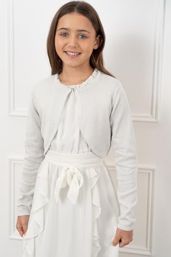 BOLEROSE Girls Long Sleeve Sparkle Cardigan Childrens Kids Bolero Shrug (Light Silver, 5-6 YRS) - Image 5