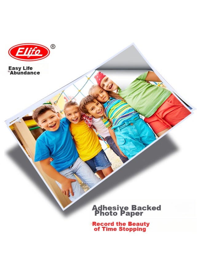 elifo Self-adhesive Photo Paper, A5 Size, No Lamination, High Gloss, Self-adhesive Backing Paper, Photo Printing Paper, Sticky, Self-adhesive, 100 Sheets - Image 1