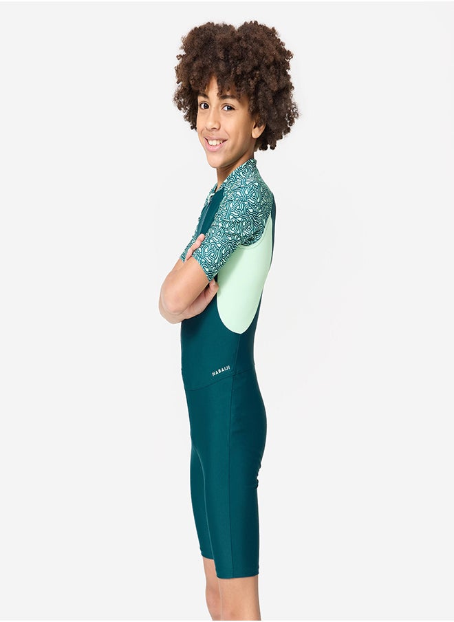 NABAIJI NABAIJI by DECATHLON, Boys' Short Sleeve Shorty Swimsuit 100 Secure Fit & Quick-Dry Duck Blue Green  - Image 2