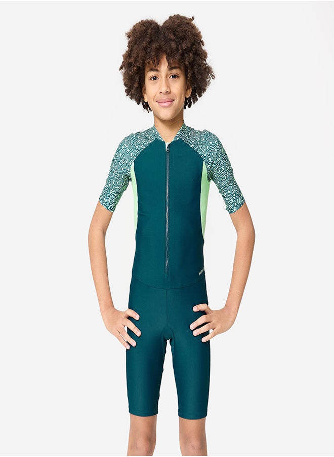 NABAIJI NABAIJI by DECATHLON, Boys' Short Sleeve Shorty Swimsuit 100 Secure Fit & Quick-Dry Duck Blue Green  - Image 1