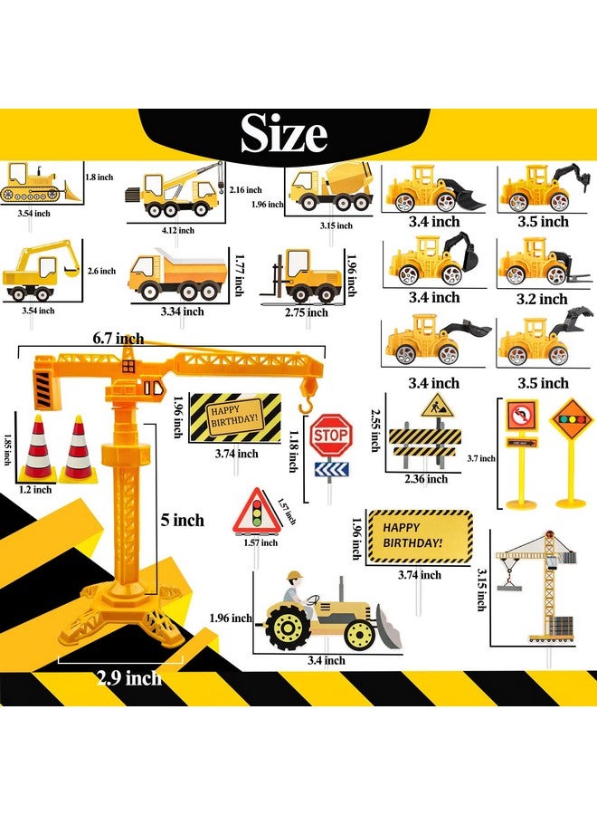 HERCOCCI 25Pcs Construction Cake Topper, Excavator Tower Cupcake Topper Bulldozer Backhoe Traffic Road Sign Cake Decor Vehicles Decorations Construction Birthday Party Supplies - Image 2