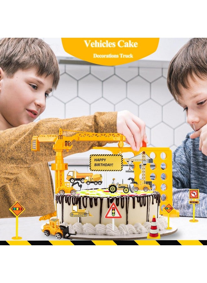 HERCOCCI 25Pcs Construction Cake Topper, Excavator Tower Cupcake Topper Bulldozer Backhoe Traffic Road Sign Cake Decor Vehicles Decorations Construction Birthday Party Supplies - Image 3