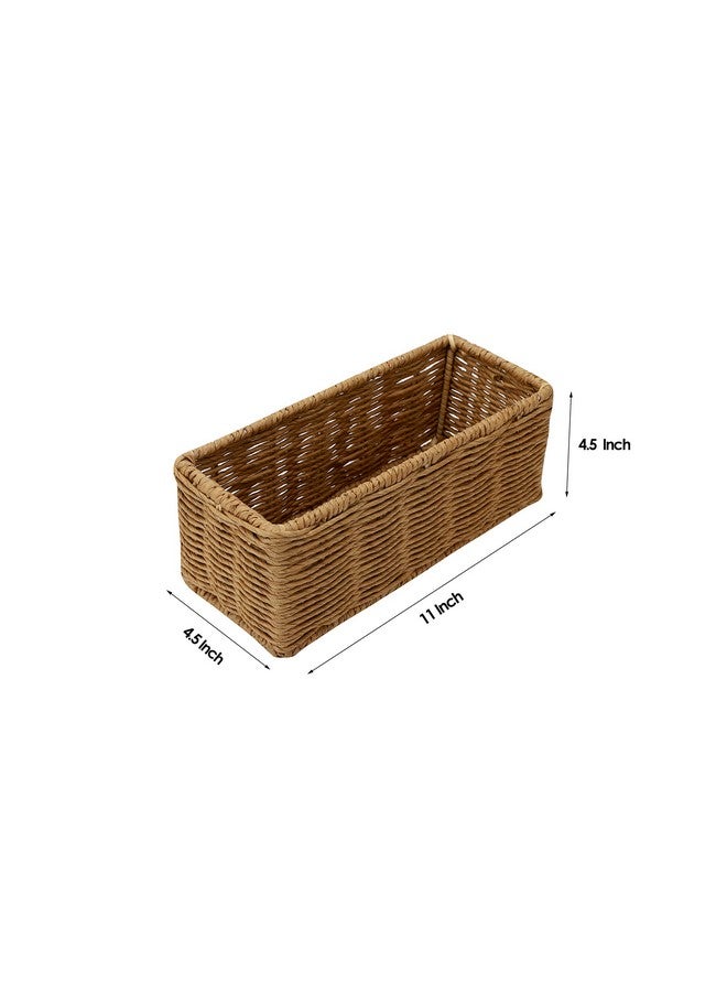Akway AKWAY Handmade Wicker Basket Bathroom Vanity Tray for Toilet Paper and Soap, Wicker Kitchen Counter Top Storage Shelf Coffee Table Decorative Tray Cosmetic Organizer Display Holder, Rectangular  - Image 3