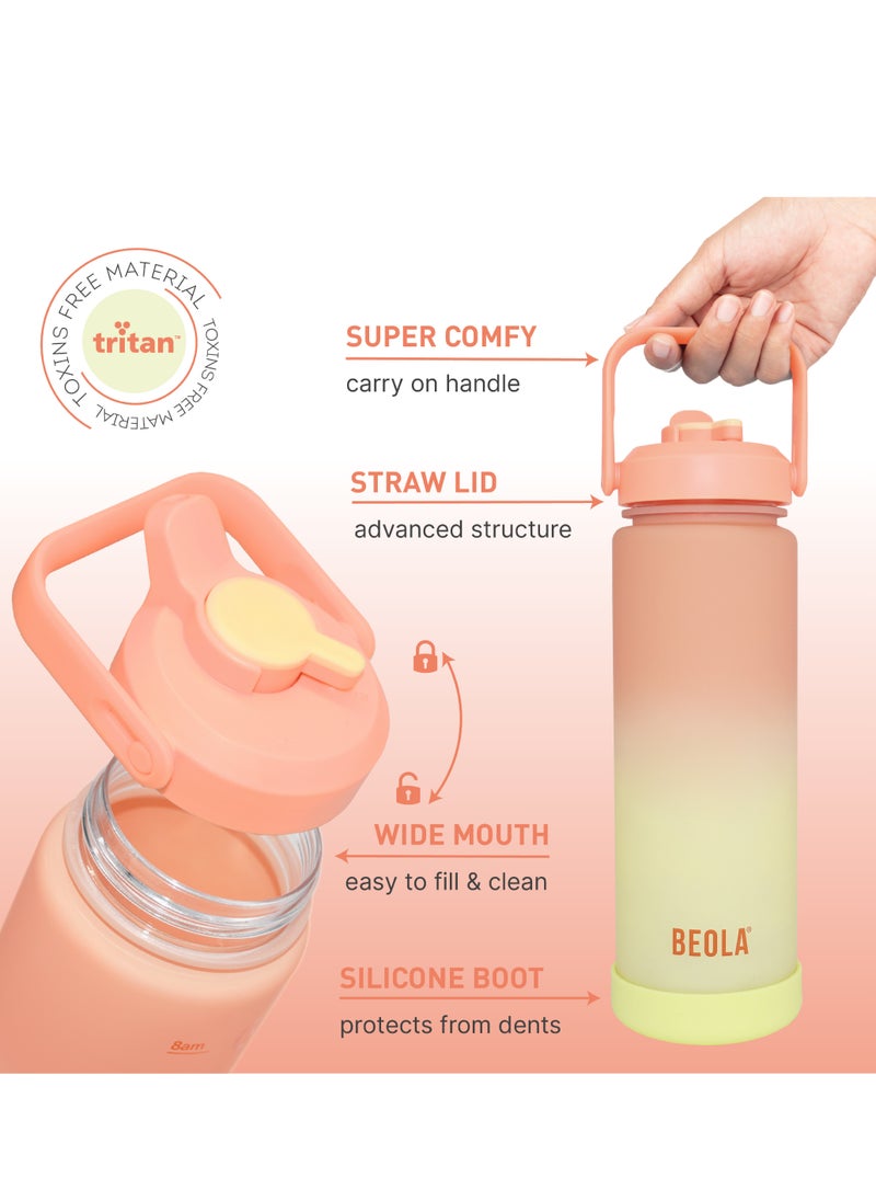 BEOLA Motivational Water Bottle with Time Markers and Straw Lid - 750ml, Coral Blend  - Image 3