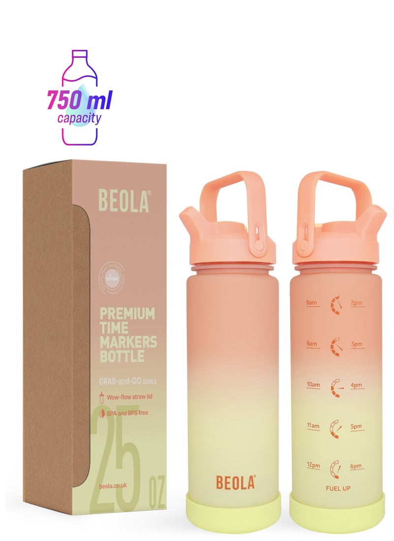 BEOLA Motivational Water Bottle with Time Markers and Straw Lid - 750ml, Coral Blend  - Image 1