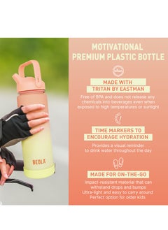 BEOLA Motivational Water Bottle with Time Markers and Straw Lid - 750ml, Coral Blend  - Image 2