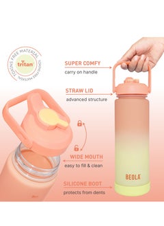 BEOLA Motivational Water Bottle with Time Markers and Straw Lid - 750ml, Coral Blend  - Image 3