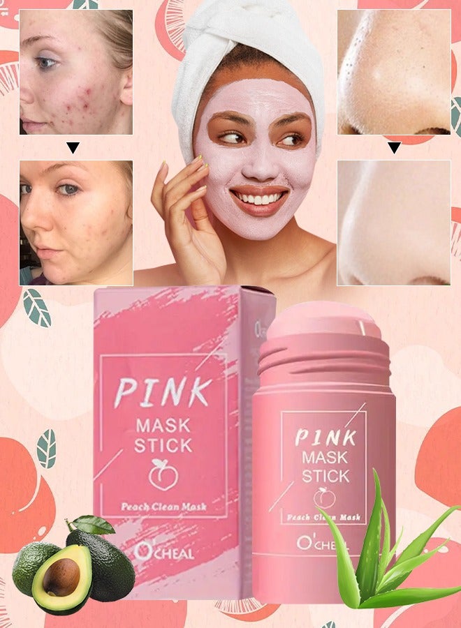 OCHEAL Pink Mask Stick Cleans Face Minimize Pores Blackhead and Acne Anti Aging Wrinkle Reduction Skincare with Peach Face Mask Blackheads and Acne Removal Peach Clay Face Mask 40g - Image 1
