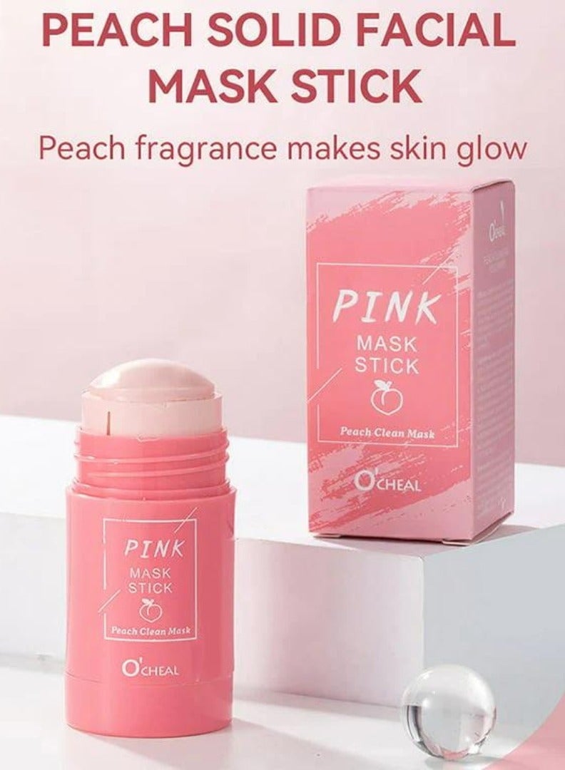 OCHEAL Pink Mask Stick Cleans Face Minimize Pores Blackhead and Acne Anti Aging Wrinkle Reduction Skincare with Peach Face Mask Blackheads and Acne Removal Peach Clay Face Mask 40g - Image 2