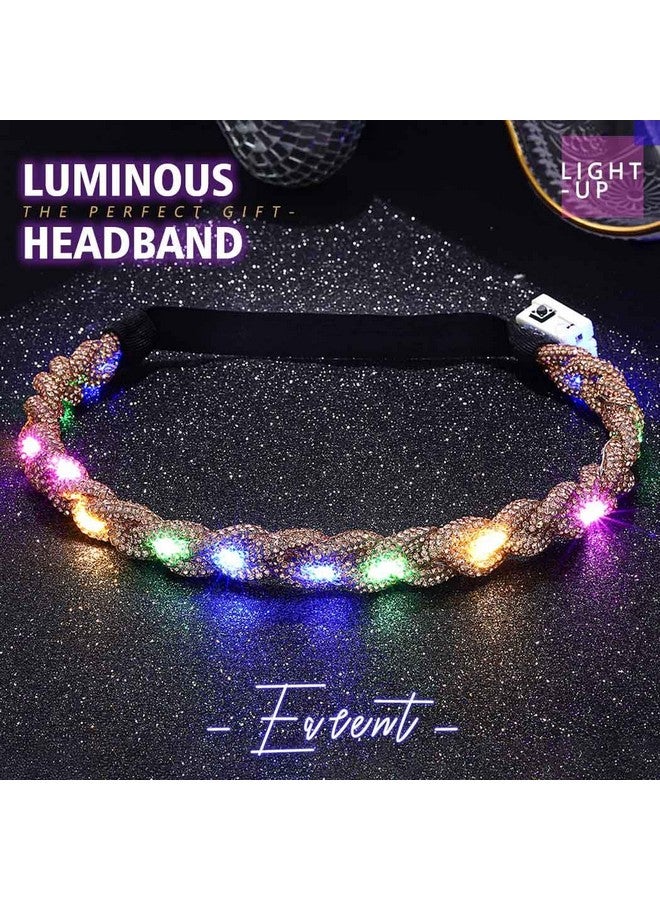 ايفينت عصابة رأس متوهجة مرصعة بأحجار الراين تضيء بالكريستال، إكسسوارات شعر لامعة للحفلات الراقصة للنساء (C-Gold) - Image 2