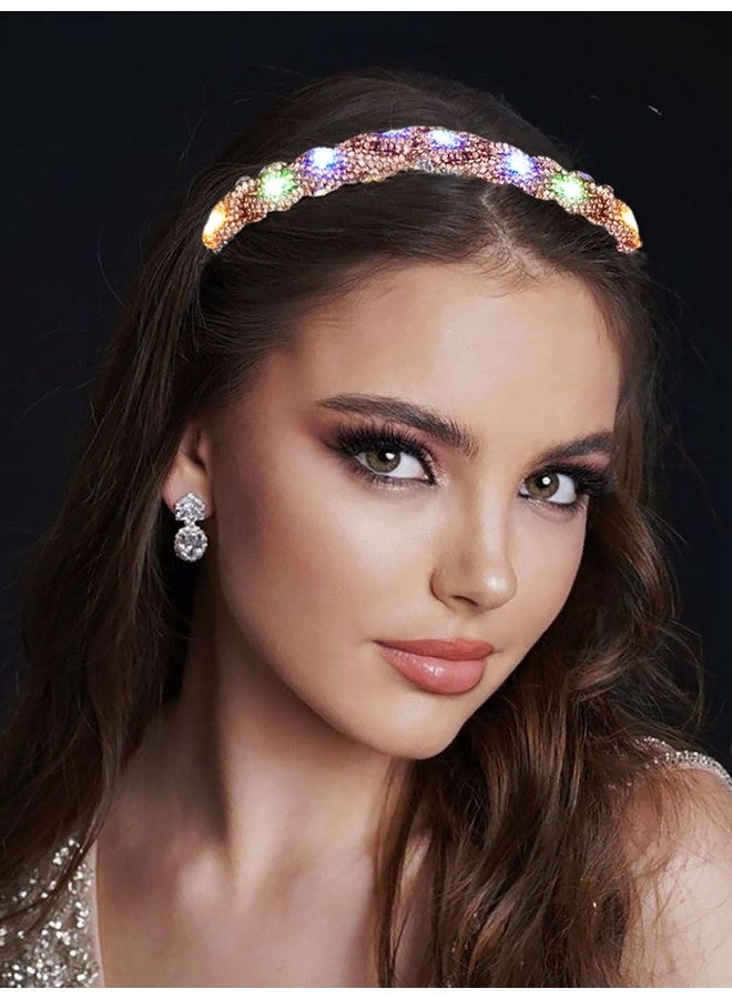 ايفينت عصابة رأس متوهجة مرصعة بأحجار الراين تضيء بالكريستال، إكسسوارات شعر لامعة للحفلات الراقصة للنساء (C-Gold) - Image 1