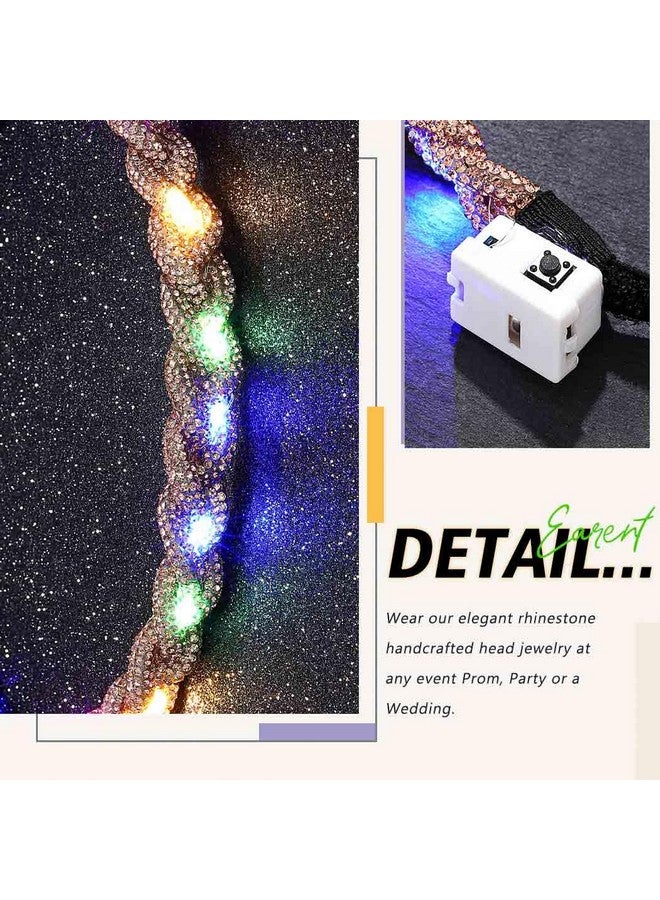 ايفينت عصابة رأس متوهجة مرصعة بأحجار الراين تضيء بالكريستال، إكسسوارات شعر لامعة للحفلات الراقصة للنساء (C-Gold) - Image 5