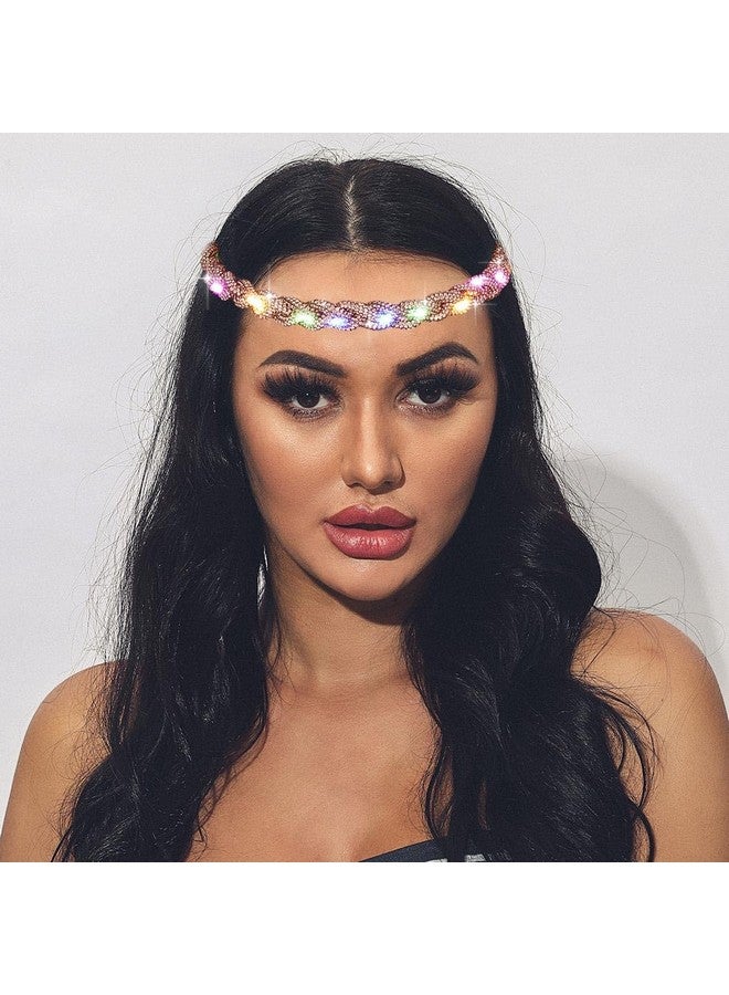 ايفينت عصابة رأس متوهجة مرصعة بأحجار الراين تضيء بالكريستال، إكسسوارات شعر لامعة للحفلات الراقصة للنساء (C-Gold) - Image 3