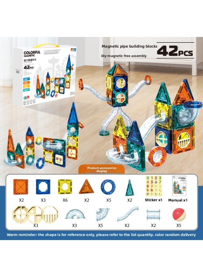 DIY Ball Slide Magnetic Building Blocks Track Puzzle Splicing Magnetic Film Children's Intelligence Development-Color:Magnetic Pipe Building Blocks 42PCs  - Image 1