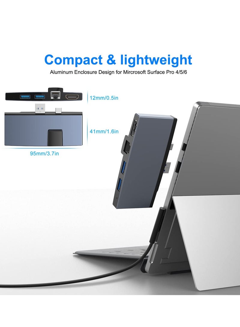 USB C Hub, Surface Pro 4/5/6 Docking Station, 2 UsSB 3.0 Hub Ports SD u0026 TF/Micro SD Memory Card Reader, Mini DP to 4K HDMI, 1USB to Ethernet Adapter - Image 4
