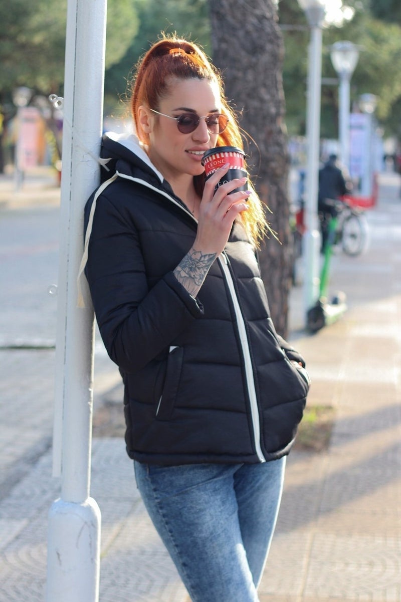 Barbora معطف نسائي شتوي مبطن بغطاء رأس أنيق يومي 811SIYAH12  - Image 3