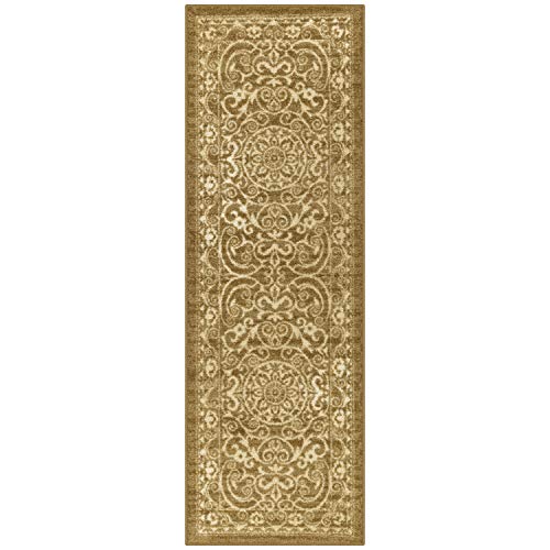 Maples Rugs Pelham Transitional Runner Rug - Made in USA - Washable, Non Slip, Indoor Carpet for Hallway, Kitchen, and Laundry Room, 2' x 6', Khaki - Image 1