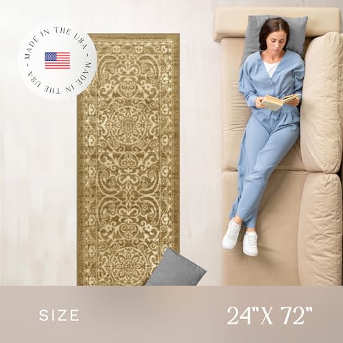 Maples Rugs Pelham Transitional Runner Rug - Made in USA - Washable, Non Slip, Indoor Carpet for Hallway, Kitchen, and Laundry Room, 2' x 6', Khaki - Image 3