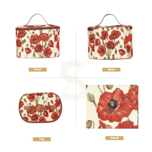 Signare Tapestry Toiletry Bag Makeup Organizer bag for Women with Poppy Flower Design (TOIL-POP) - Image 2