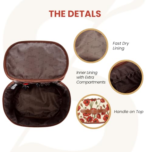 Signare Tapestry Toiletry Bag Makeup Organizer bag for Women with Poppy Flower Design (TOIL-POP) - Image 4