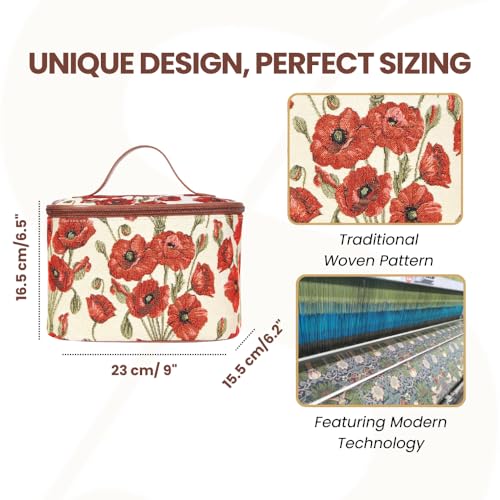 Signare Tapestry Toiletry Bag Makeup Organizer bag for Women with Poppy Flower Design (TOIL-POP) - Image 3