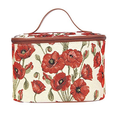 Signare Tapestry Toiletry Bag Makeup Organizer bag for Women with Poppy Flower Design (TOIL-POP) - Image 1