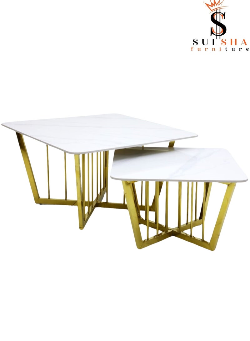 SULSHA Latest Design Modern Gold Metal Round Coffee Table White Stone Top Metal Tea Table Living Room Luxury Marble Center Table - Image 1