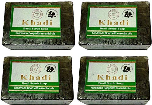 Khadi Herbal Khadi Herbal Natural Handmade Basil Scrub Soaps Pack of 4 125 g Pack of 4