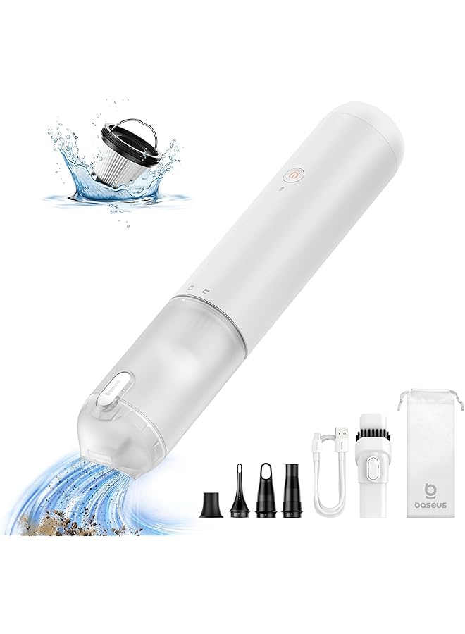 Baseus Car Vacuum Cleaner High Power, A3 Lite 12000Pa Handheld Vacuum With Single Touch Empty, Usb C Fast Charging, 4 In 1 Mini Hand Vacuum Air Blower Inflator Pump For Car,Home,Office (White)  - Image 1